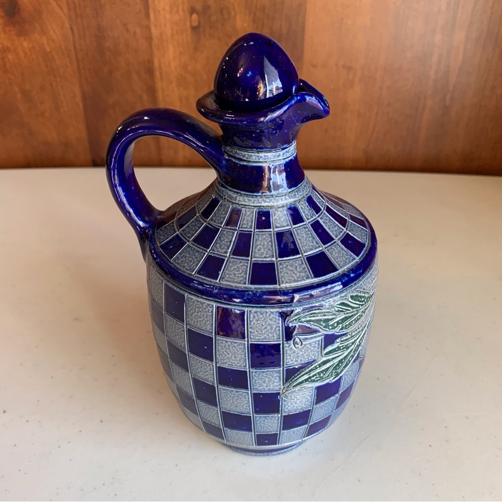 Betschdorf Alsace France Salt Glazed Cobalt Blue/Gray Checked Carafe